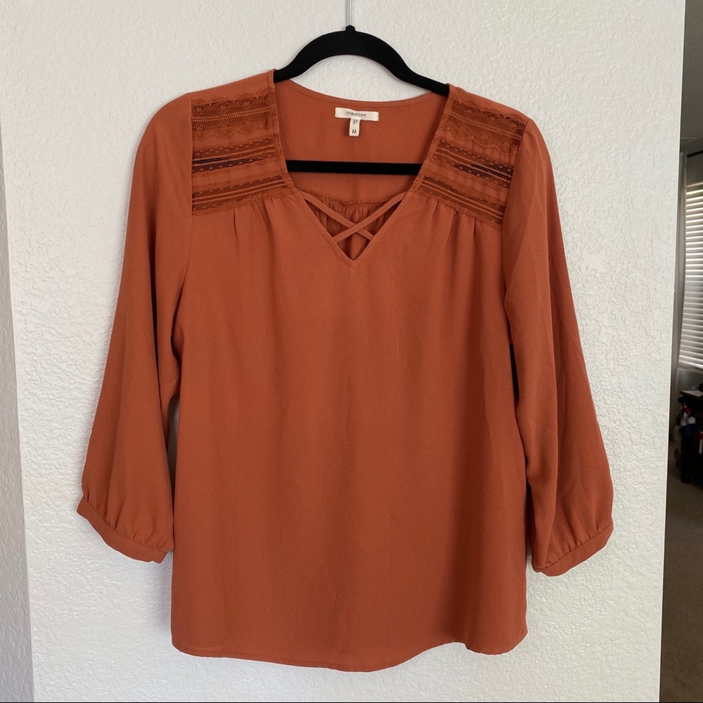 Burnt orange blouse with lace